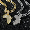 Alloy Diamond Map Pendant Cuban Chain Men's Hiphop Necklace