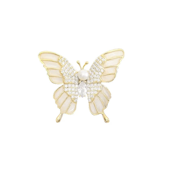 Alloy Diamond Pearl Butterfly Flower Brooch For Women With Electroplating Design