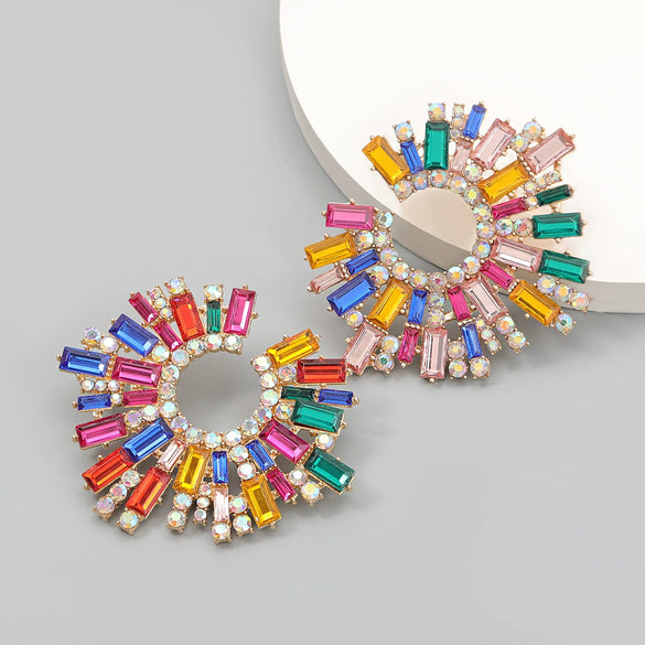 Alloy Diamond Rhinestone Geometric Sunflower Women's Earrings
