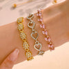 Alloy Diamond Women's Love Geometric Retro Bracelet With Flower And Heart Shapes
