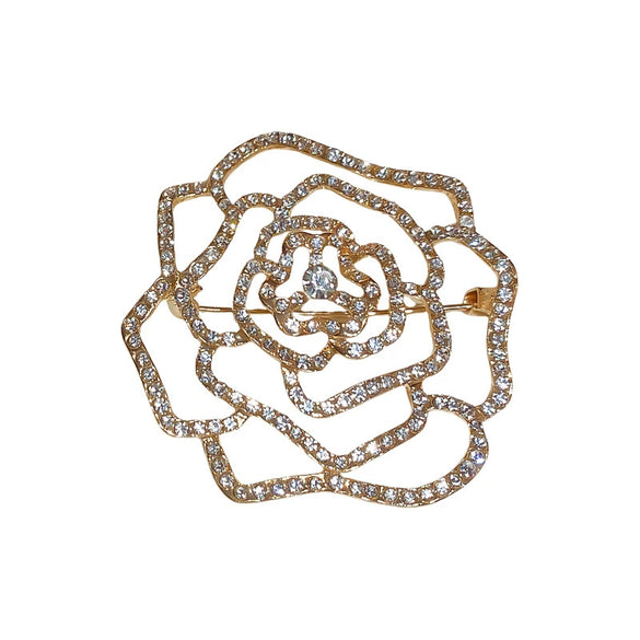 Alloy Diamondembedded Hollow Flower Brooch Heavy Industry Pin Female Accessories