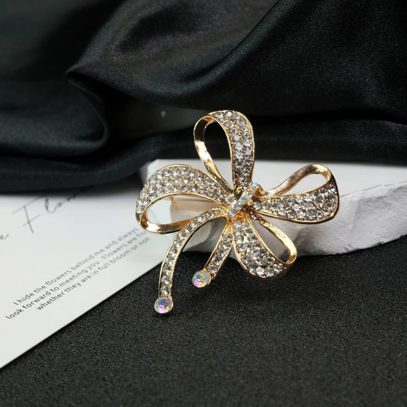 Alloy Diamondencrusted Bow Brooch Electroplating Fashion Jewelry