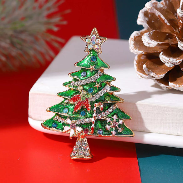 Alloy Diamondencrusted Geometric Christmas Tree Women's Brooch Accessories