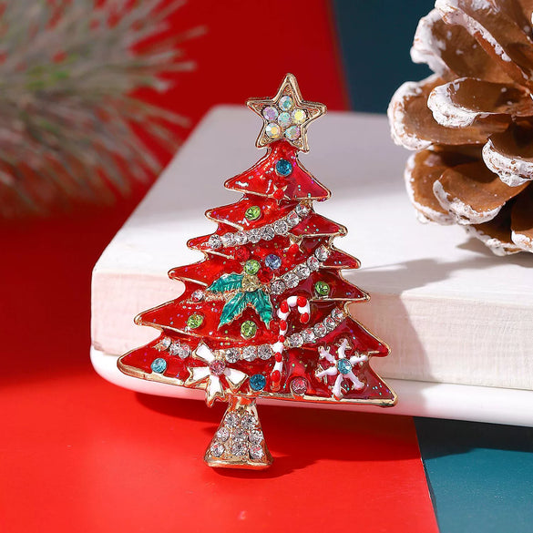 Alloy Diamondencrusted Geometric Christmas Tree Women's Brooch Accessories