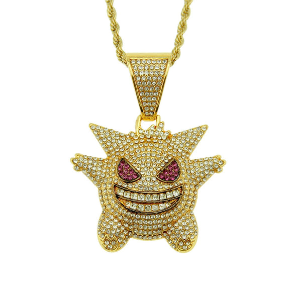 Alloy Diamondencrusted Geometric Hip Hop Necklace Pendant With Threedimensional Pokemon Geng Ghost Design