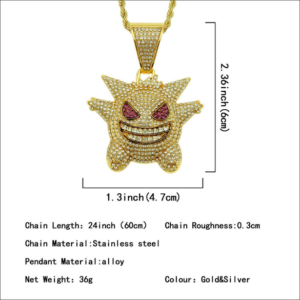 Alloy Diamondencrusted Geometric Hip Hop Necklace Pendant With Threedimensional Pokemon Geng Ghost Design