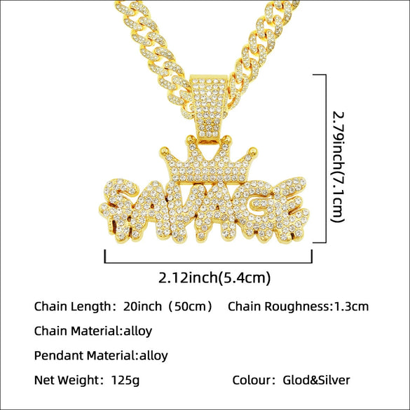 Alloy Diamondencrusted Geometric Letter Pendant Cuban Chain Necklace For Men Hiphop Style