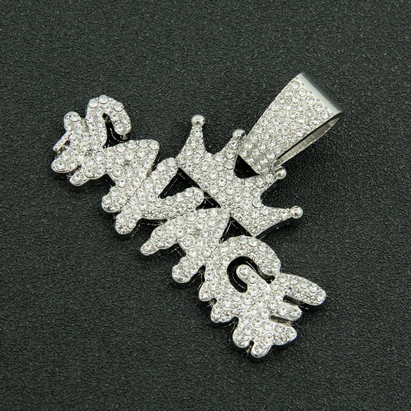 Alloy Diamondencrusted Geometric Letter Pendant Cuban Chain Necklace For Men Hiphop Style