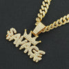 Alloy Diamondencrusted Geometric Letter Pendant Cuban Chain Necklace For Men Hiphop Style