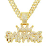 Alloy Diamondencrusted Geometric Letter Pendant Cuban Chain Necklace For Men Hiphop Style