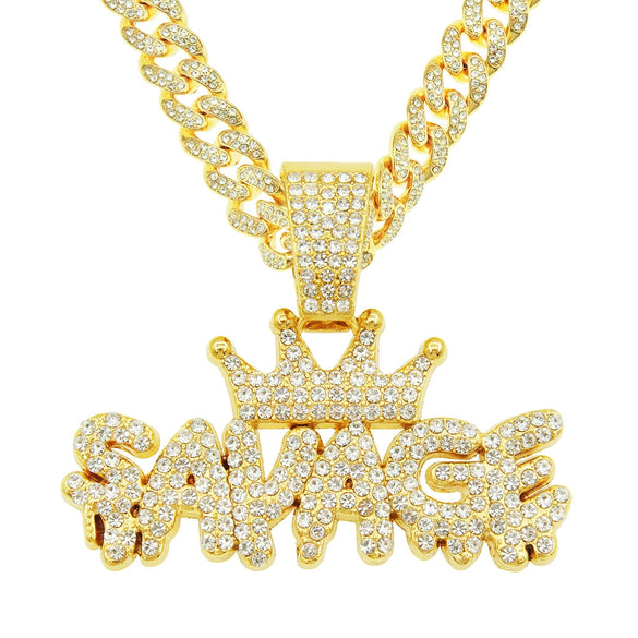 Alloy Diamondencrusted Geometric Letter Pendant Cuban Chain Necklace For Men Hiphop Style