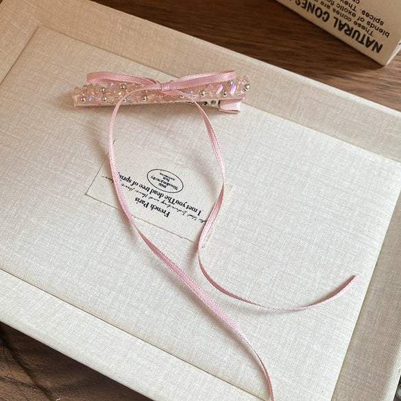 Alloy Diamondencrusted Love Pearl Bow Duckbill Hairpin Light Luxury Hair Accessories Headdress