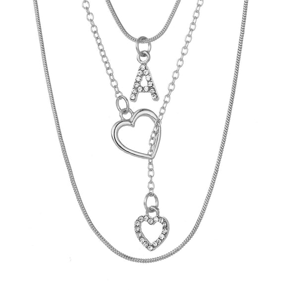 Alloy Diamondencrusted Love Pendant Threelayer Necklace With Letter Pattern For Women
