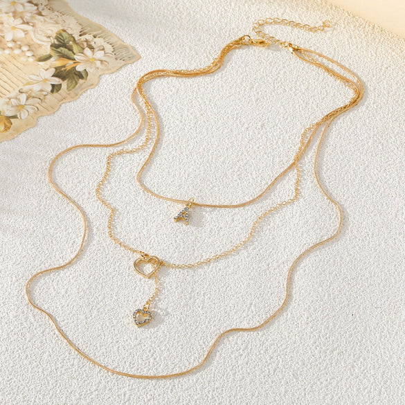 Alloy Diamondencrusted Love Pendant Threelayer Necklace With Letter Pattern For Women