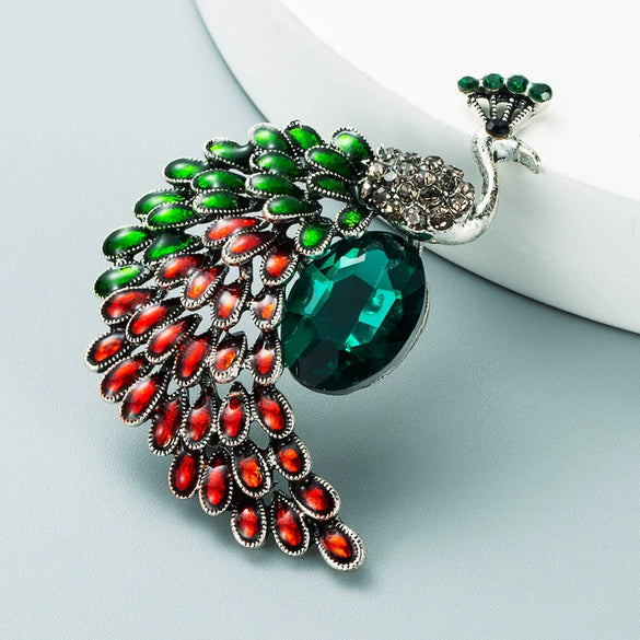 Alloy Diamondencrusted Peacock Brooch For Women Retro Trendy