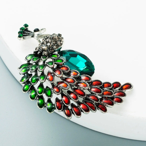 Alloy Diamondencrusted Peacock Brooch For Women Retro Trendy