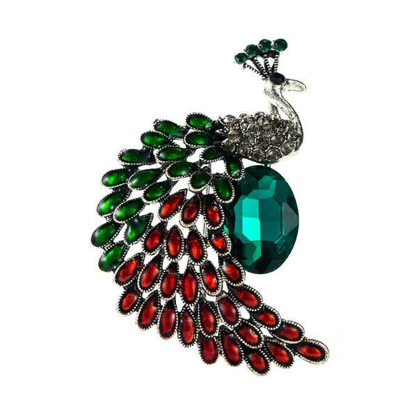 Alloy Diamondencrusted Peacock Brooch For Women Retro Trendy