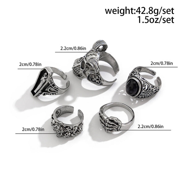 Alloy Distressed Skull Ring And Bracelet For Men Hiphop Retro Punk Style