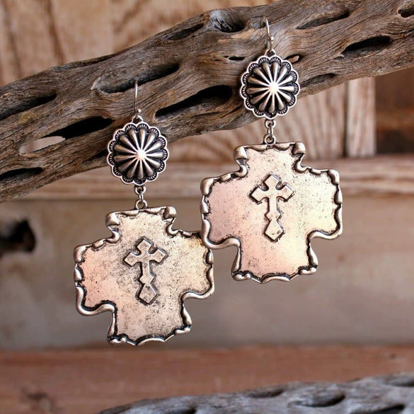 Alloy Double Cross Electroplated Women's Retro Pumpkin Flower Exaggerated Earrings