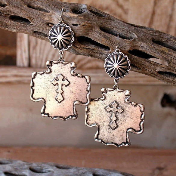 Alloy Double Cross Electroplated Women's Retro Pumpkin Flower Exaggerated Earrings