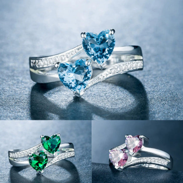 Alloy Double Heart Ring Electroplated Women's Fashion Hand Jewelry