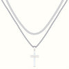 Alloy Double Layer Cross Pendant Necklace With Regular Chain Geometric Style Electroplating Treatment U Shape