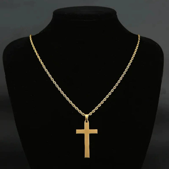 Alloy Double Layer Cross Pendant Necklace With Regular Chain Geometric Style Electroplating Treatment U Shape