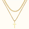 Alloy Double Layer Cross Pendant Necklace With Regular Chain Geometric Style Electroplating Treatment U Shape