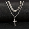 Alloy Double Layer Cross Pendant Necklace With Regular Chain Geometric Style Electroplating Treatment U Shape
