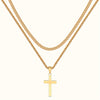 Alloy Double Layer Cross Pendant Necklace With Regular Chain Geometric Style Electroplating Treatment U Shape