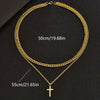 Alloy Double Layer Cross Pendant Necklace With Regular Chain Geometric Style Electroplating Treatment U Shape