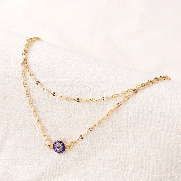 Alloy Double Layer Turkey Blue Rhinestone Evil Eyes Anklet For Women With Geometric Pattern