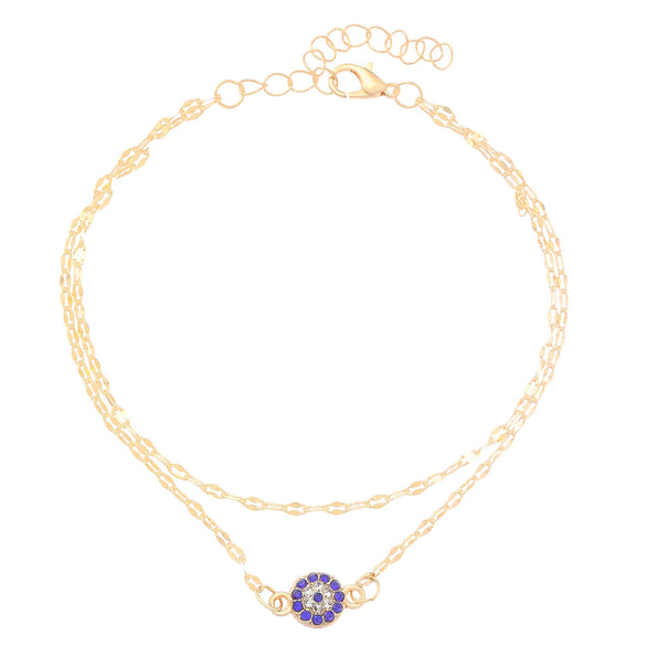 Alloy Double Layer Turkey Blue Rhinestone Evil Eyes Anklet For Women With Geometric Pattern