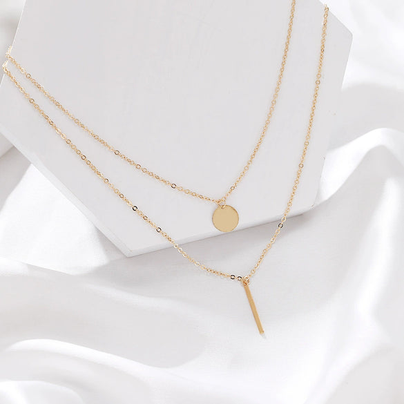 Alloy Doublelayer Fold Pendant Geometric Cross Chain Electroplated Necklace Jewelry Accessories