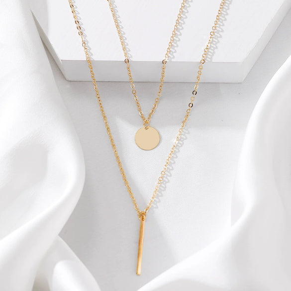 Alloy Doublelayer Fold Pendant Geometric Cross Chain Electroplated Necklace Jewelry Accessories