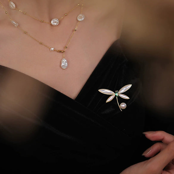 Alloy Dragonfly Pearl Brooch For Women With Cartoon Style And Electroplating Design