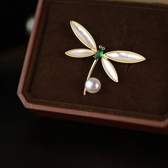 Alloy Dragonfly Pearl Brooch For Women With Cartoon Style And Electroplating Design