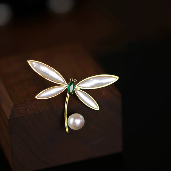 Alloy Dragonfly Pearl Brooch For Women With Cartoon Style And Electroplating Design