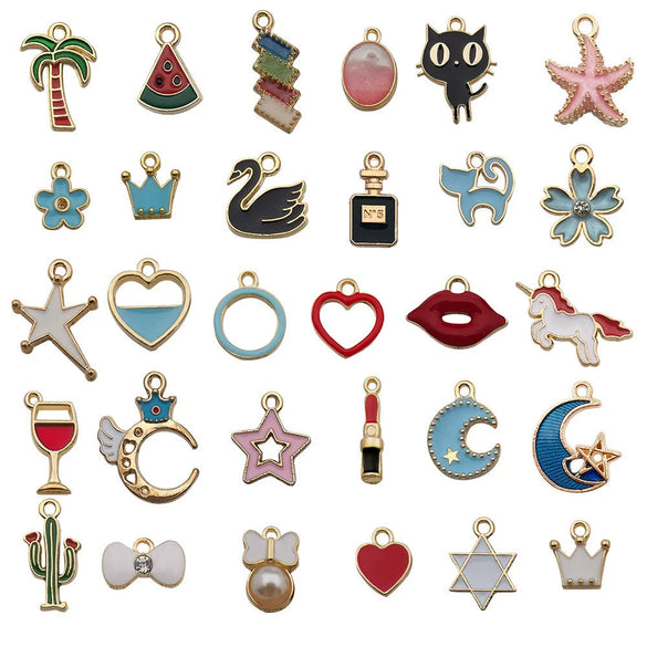 Alloy Dripgloss Pendants For Jewelry Accessories In Crown And Coconut Tree Cartoon Styles With Dripping Oil Treatment