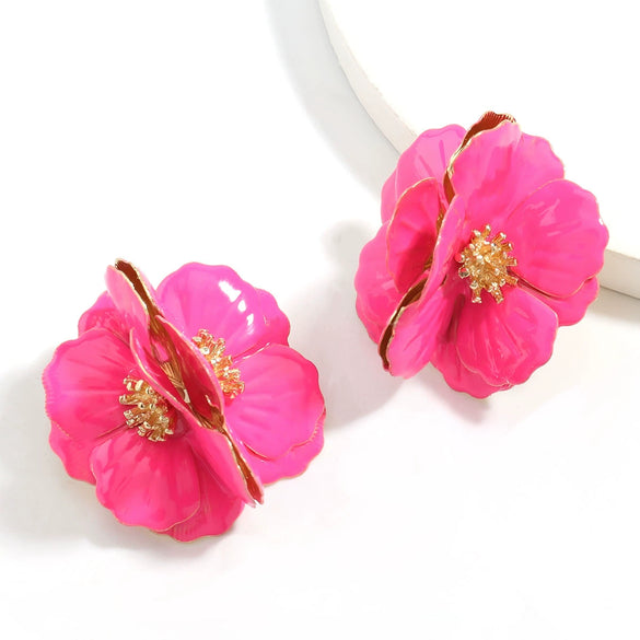 Alloy Dripping Oil Flower Earrings Exaggerated Creative And Fashionable For Girls