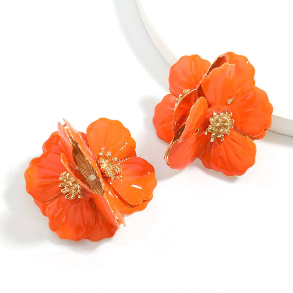 Alloy Dripping Oil Flower Earrings Exaggerated Creative And Fashionable For Girls