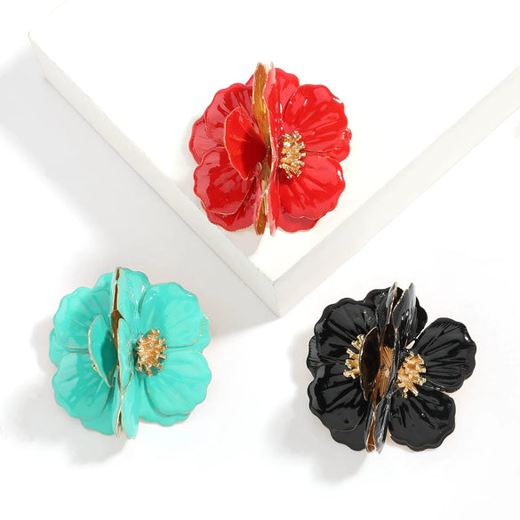 Alloy Dripping Oil Flower Earrings Exaggerated Creative And Fashionable For Girls