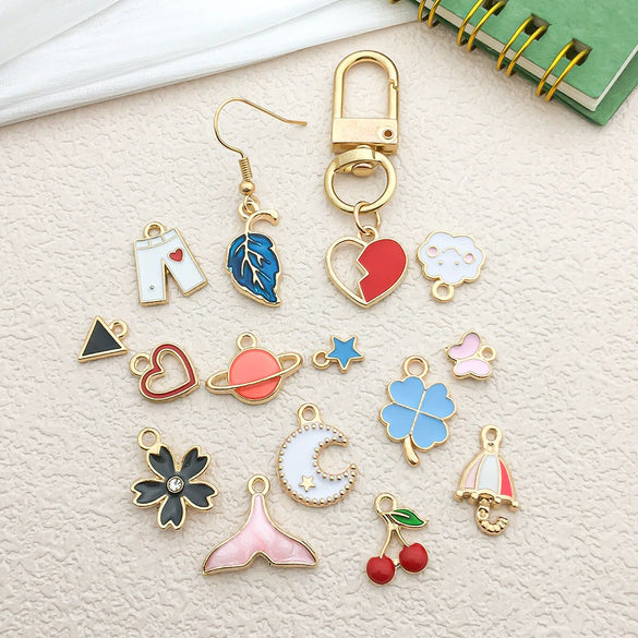 Alloy Dripping Oil Flower Four Leaf Clover Earrings Pendant Accessories