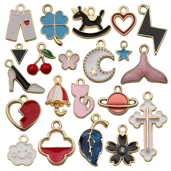 Alloy Dripping Oil Flower Four Leaf Clover Earrings Pendant Accessories