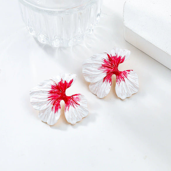 Alloy Dripping Oil Flower Women's Exaggerated Earrings