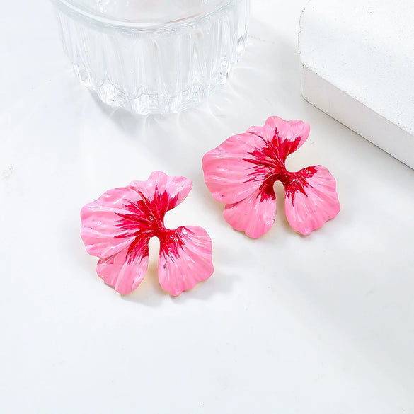 Alloy Dripping Oil Flower Women's Exaggerated Earrings