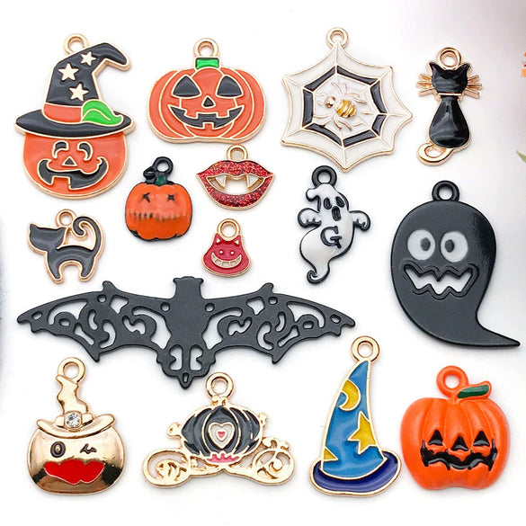 Alloy Dripping Oil Funny Pumpkin Cat Hat Halloween Earrings Pendant Jewelry Accessories