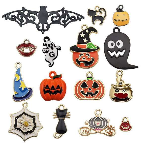Alloy Dripping Oil Funny Pumpkin Cat Hat Halloween Earrings Pendant Jewelry Accessories