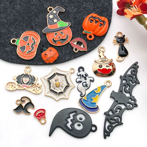 Alloy Dripping Oil Funny Pumpkin Cat Hat Halloween Earrings Pendant Jewelry Accessories