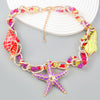 Alloy Dripping Oil Geometric Conch Sea Star Necklace For Women Retro Hip Hop Style With Snake Bone Chain